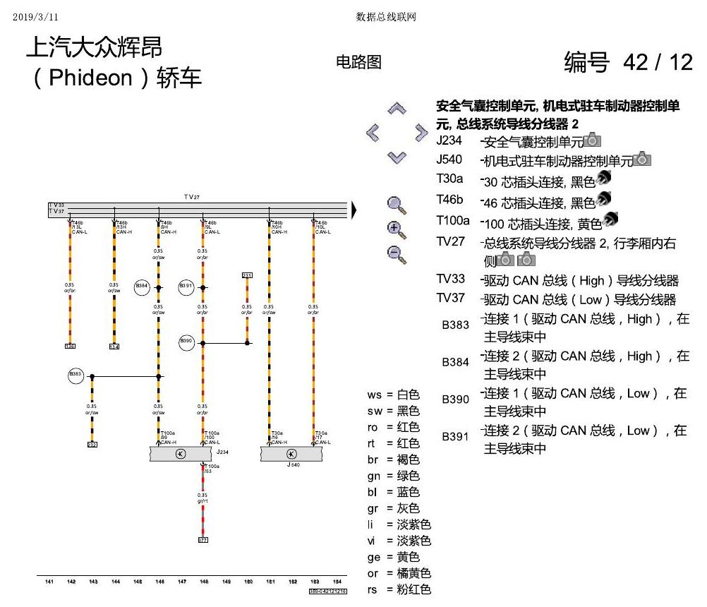 上海大众辉昂 数据总线联网 电路图