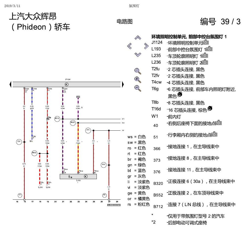 上海大众辉昂 氛围灯 电路图