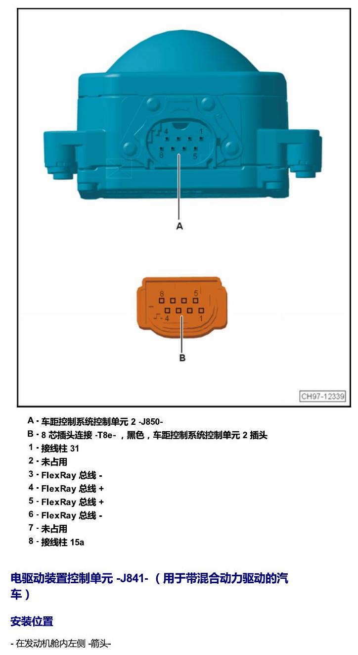 上海大众辉昂 汽车前部的控制单元 电路图