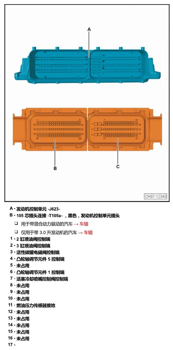 上海大众辉昂 汽车前部的控制单元 电路图