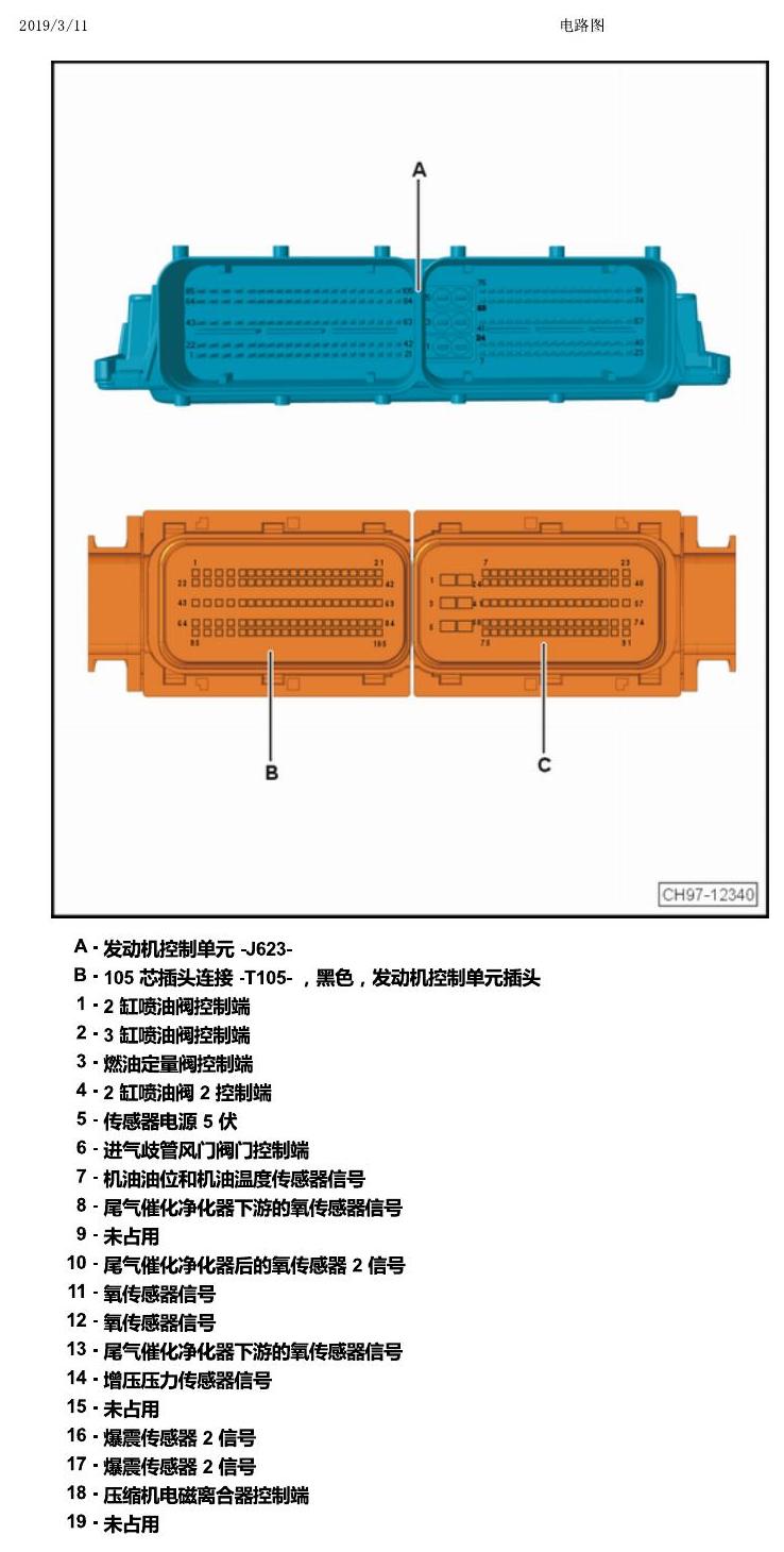 上海大众辉昂 汽车前部的控制单元 电路图