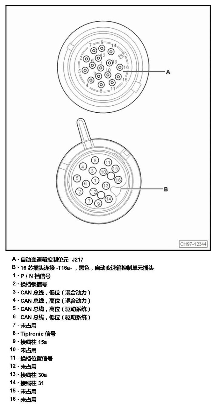 上海大众辉昂 汽车前部的控制单元 电路图