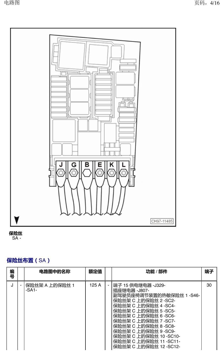 上海大众途昂 保险丝 电路图