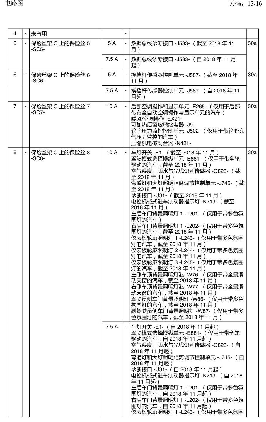 上海大众途昂 保险丝 电路图