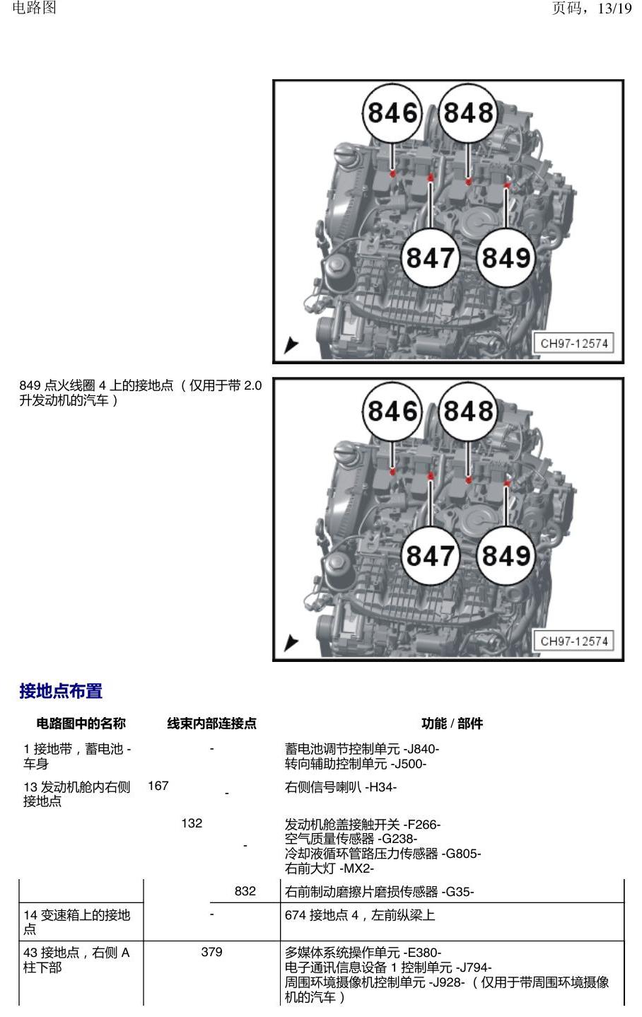 上海大众途昂 接地点 电路图