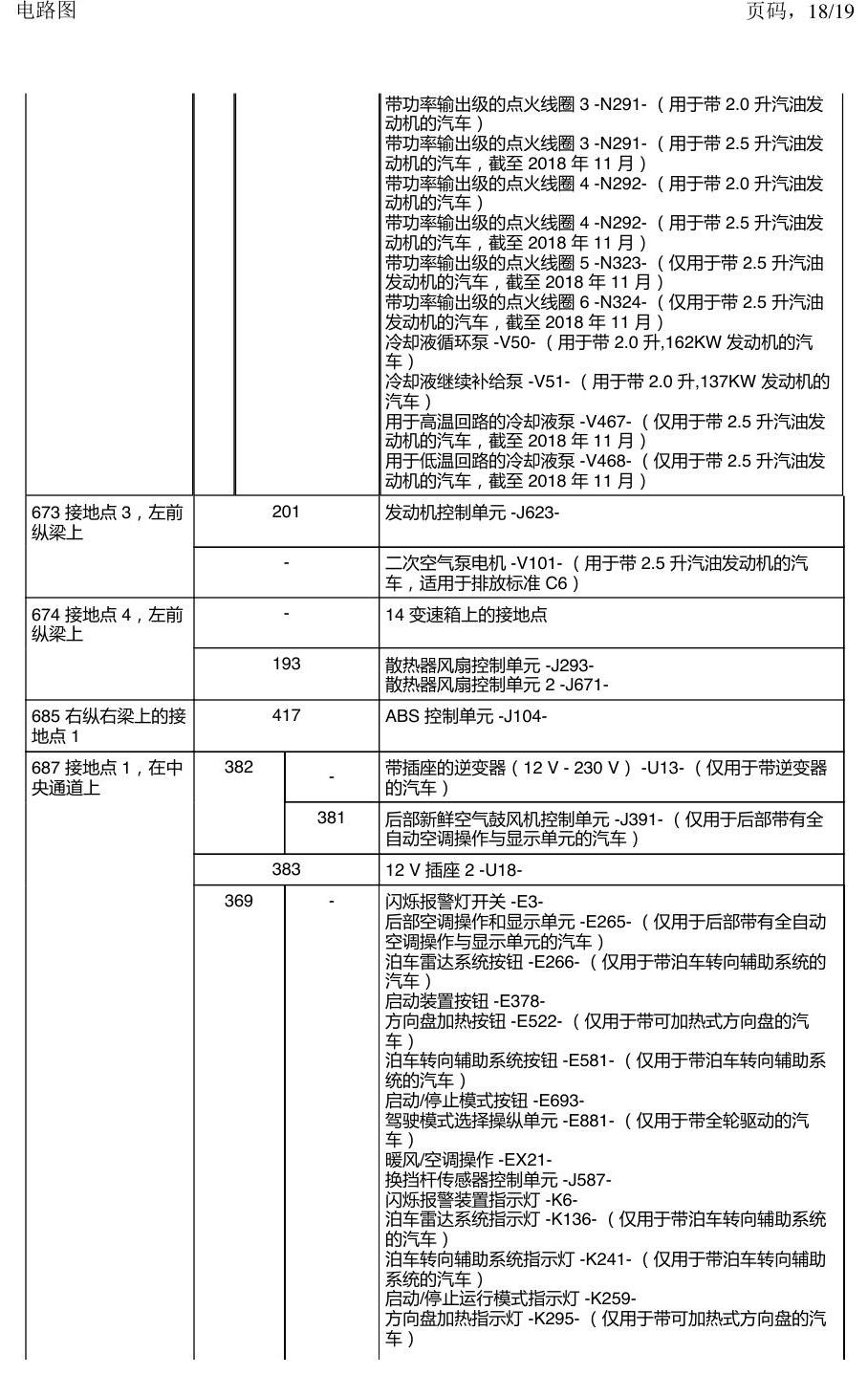 上海大众途昂 接地点 电路图