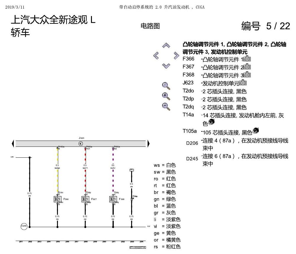 上海大众途观 2.0 发动机CUGA 162KW 电路图