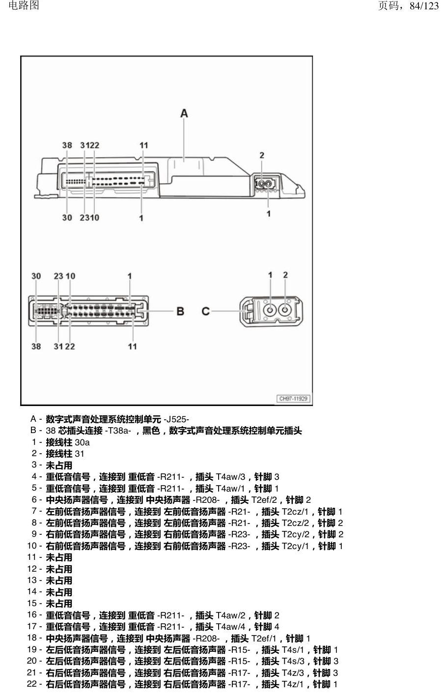 上海大众途观 汽车中部的控制单元 电路图