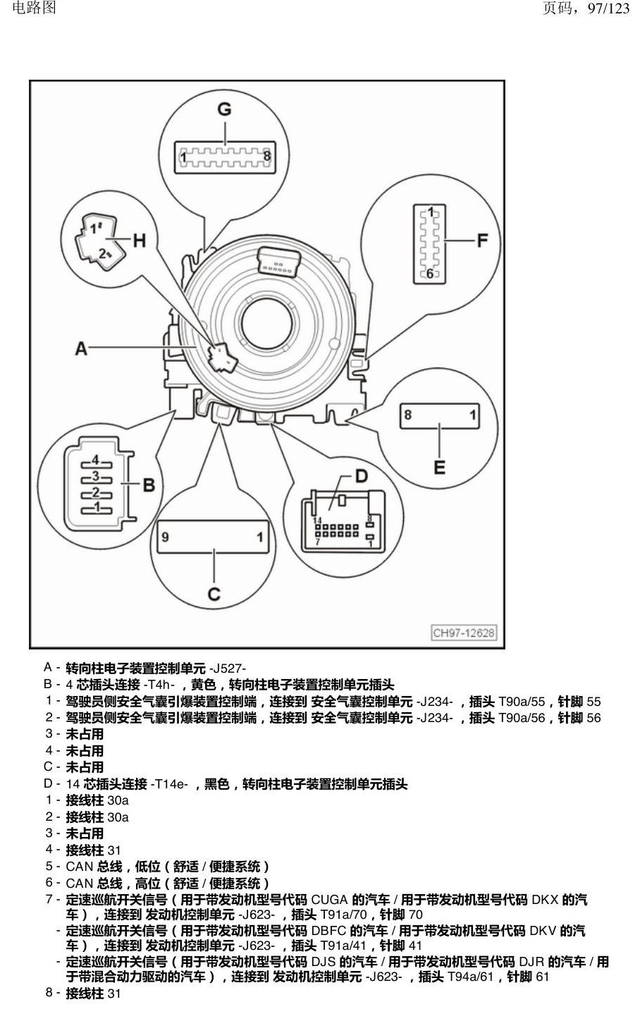 上海大众途观 汽车中部的控制单元 电路图