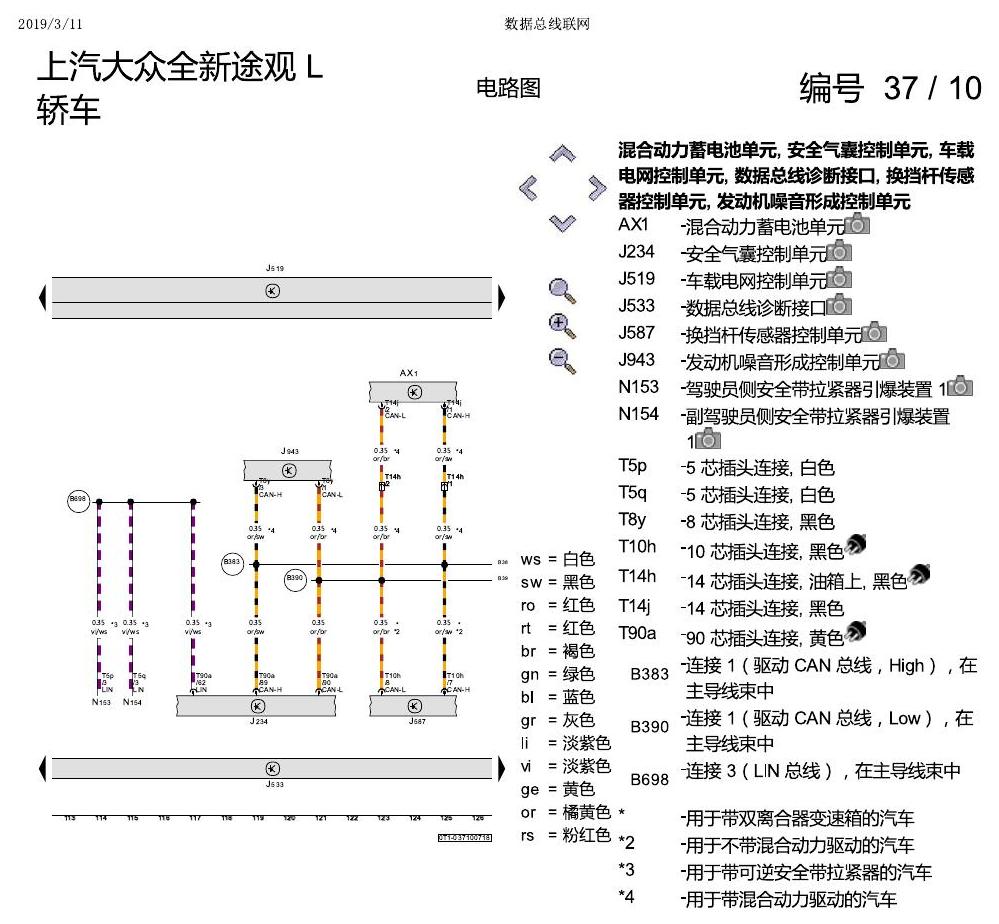 上海大众途观 数据总线联网 电路图