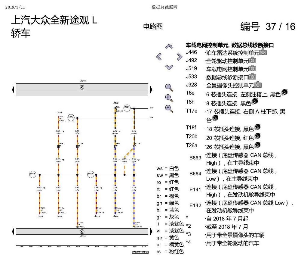 上海大众途观 数据总线联网 电路图