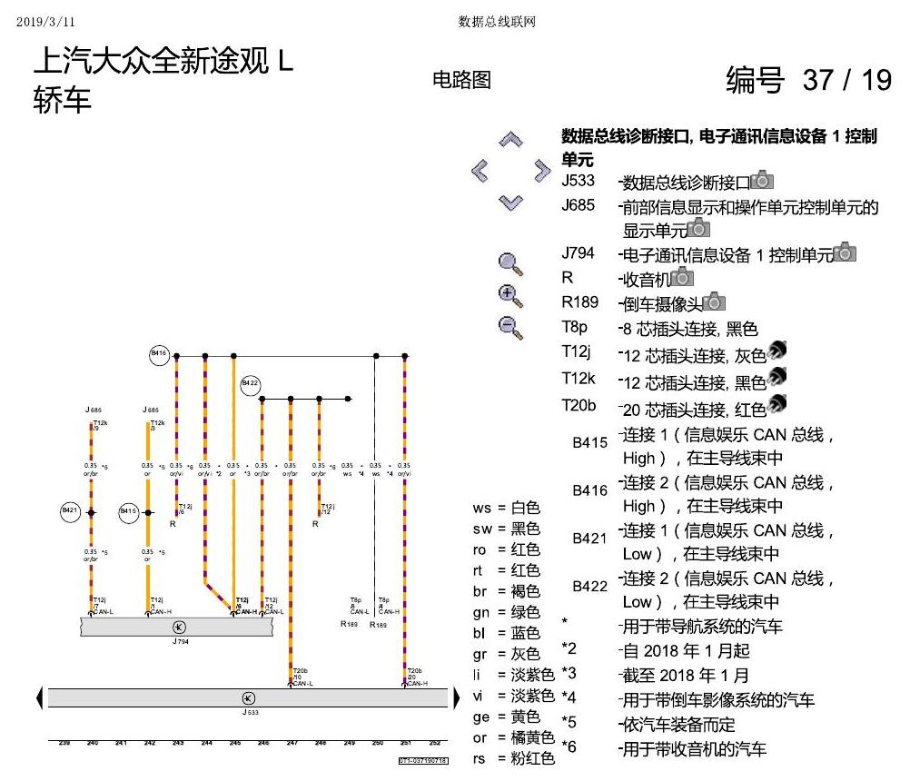 上海大众途观 数据总线联网 电路图