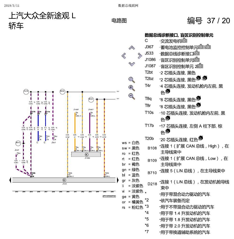 上海大众途观 数据总线联网 电路图