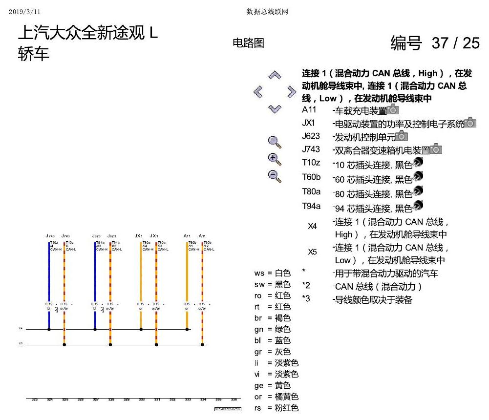 上海大众途观 数据总线联网 电路图