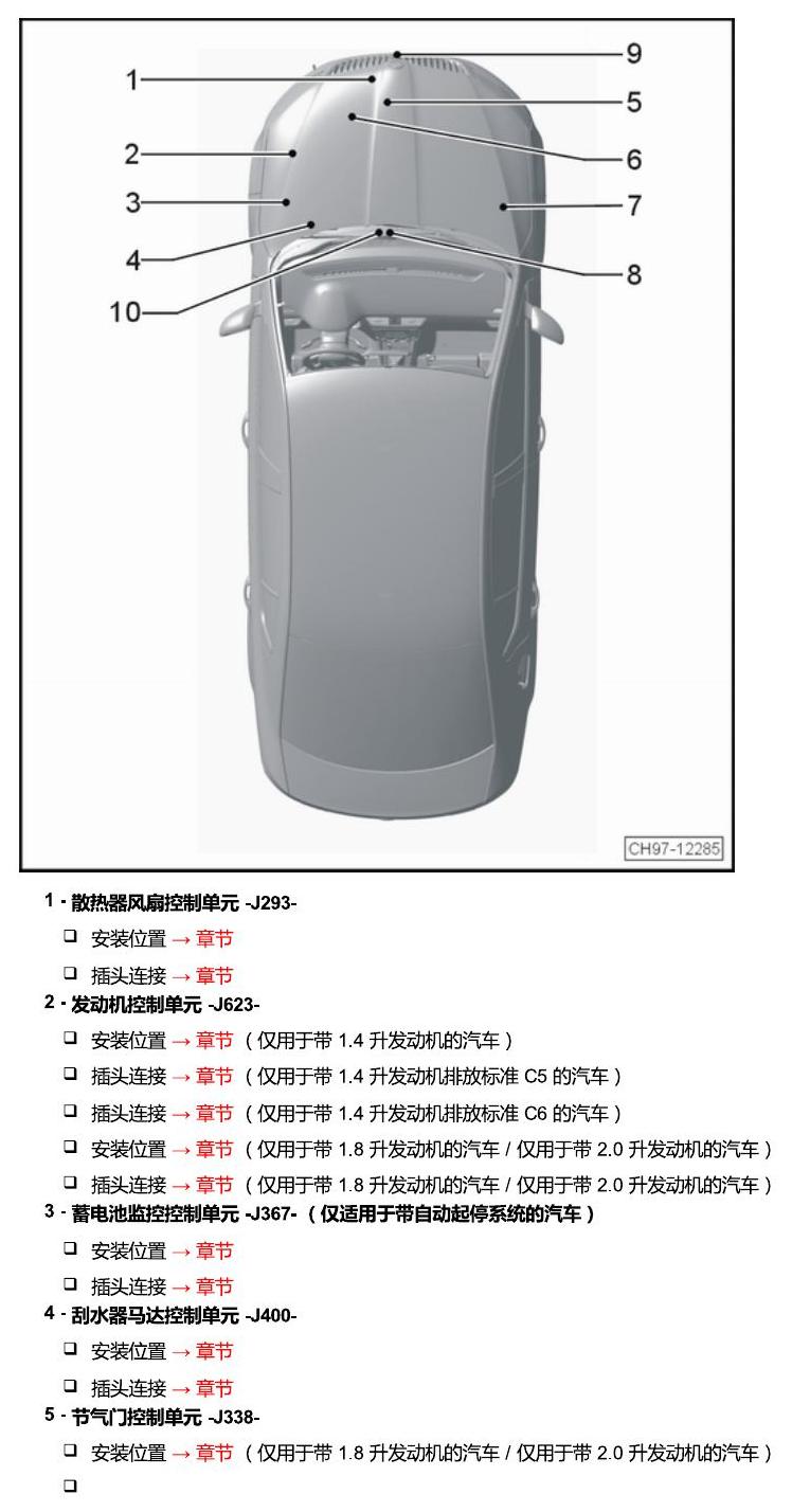 上海大众零度19款补充 发动机舱内的控制器 电路图