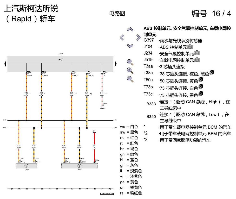 斯柯达18款新锐 CAN 和 LIN 总线联网、驱动 CAN、诊断 CAN、组合仪表 CAN、舒适 CAN 电路图