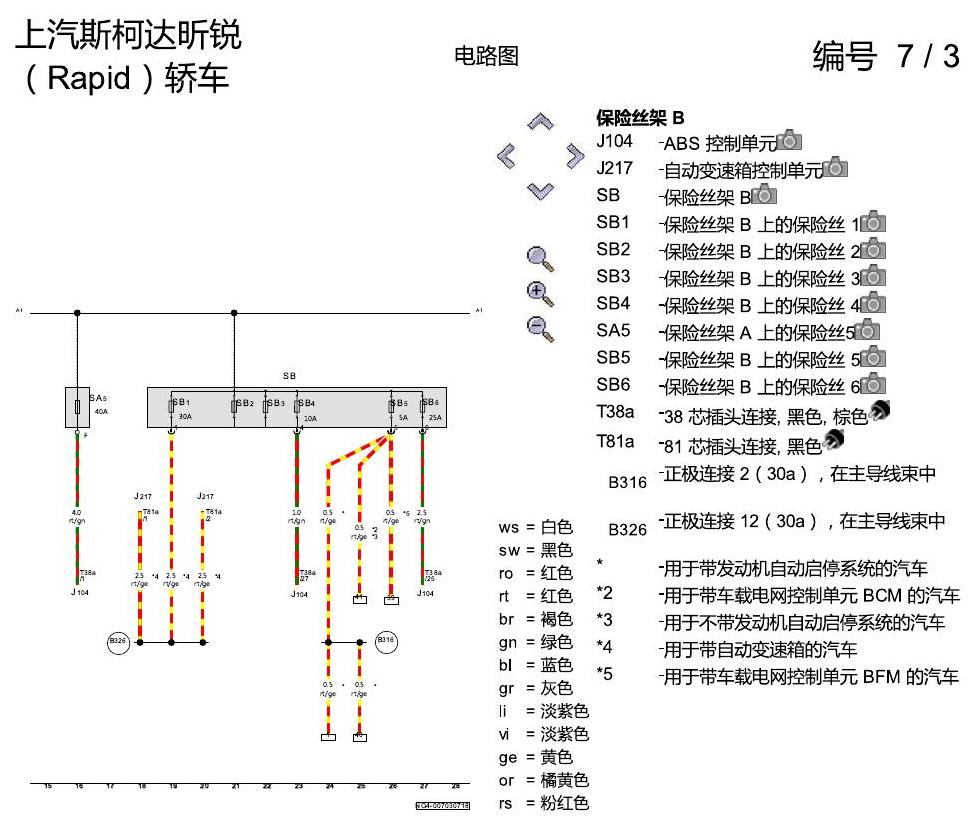 斯柯达18款新锐 保险丝配置 电路图
