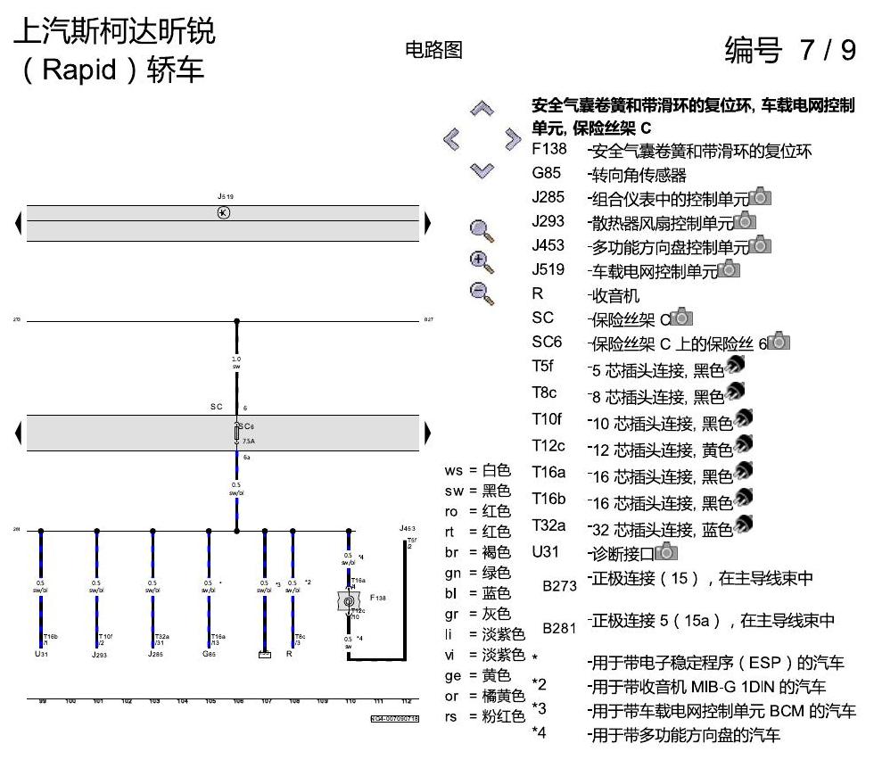 斯柯达18款新锐 保险丝配置 电路图