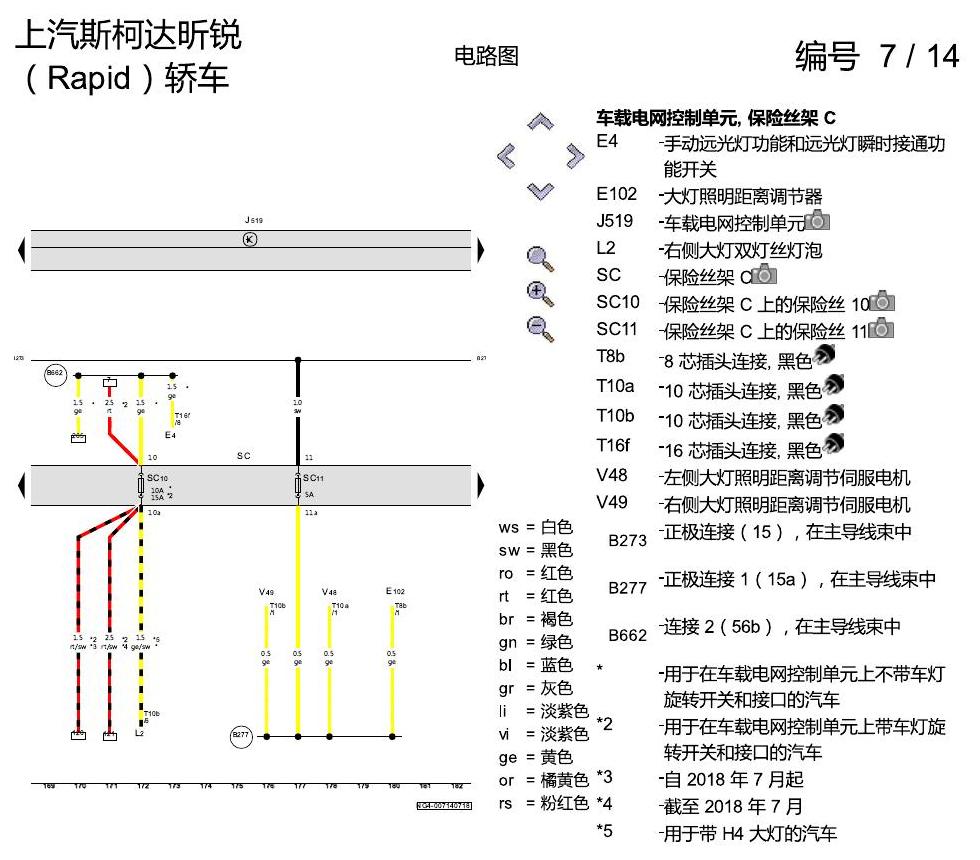 斯柯达18款新锐 保险丝配置 电路图