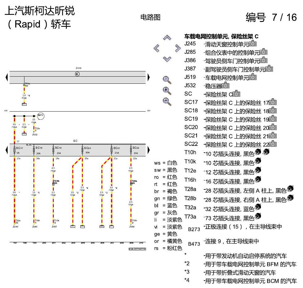 斯柯达18款新锐 保险丝配置 电路图