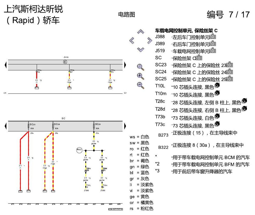 斯柯达18款新锐 保险丝配置 电路图