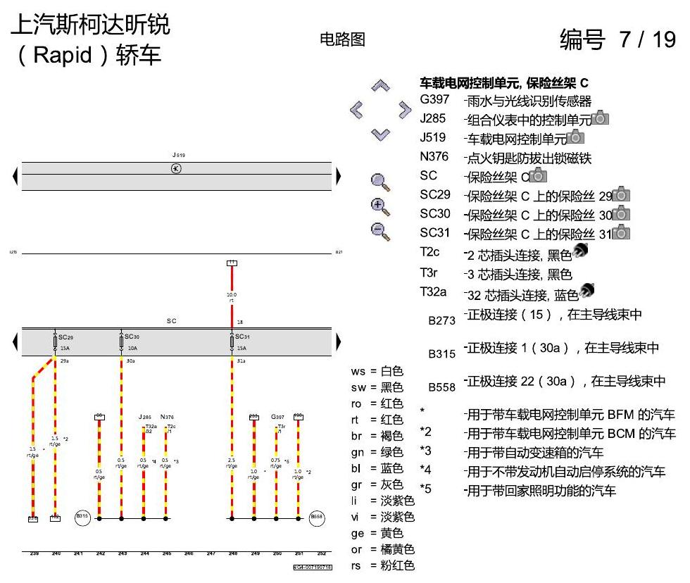 斯柯达18款新锐 保险丝配置 电路图