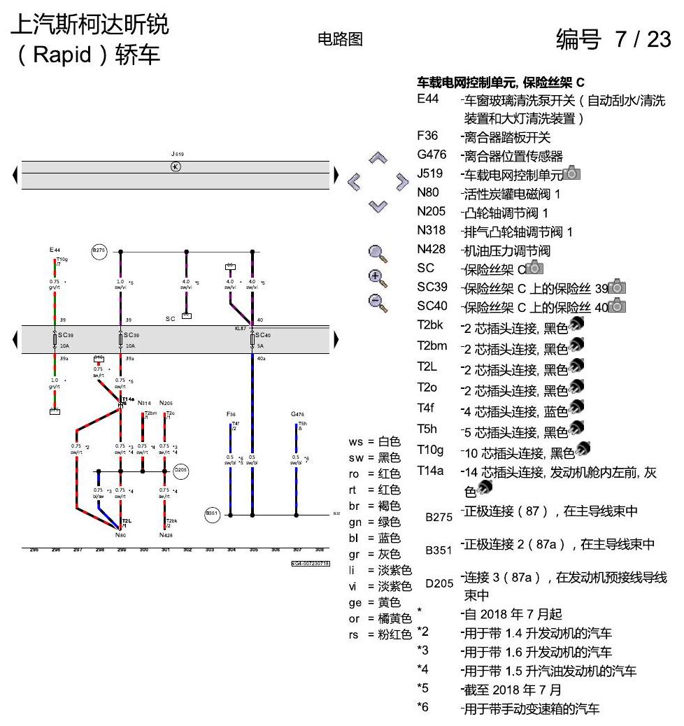 斯柯达18款新锐 保险丝配置 电路图