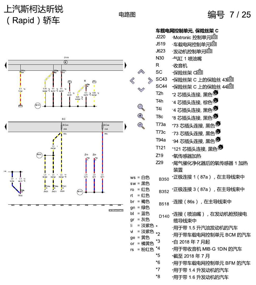斯柯达18款新锐 保险丝配置 电路图