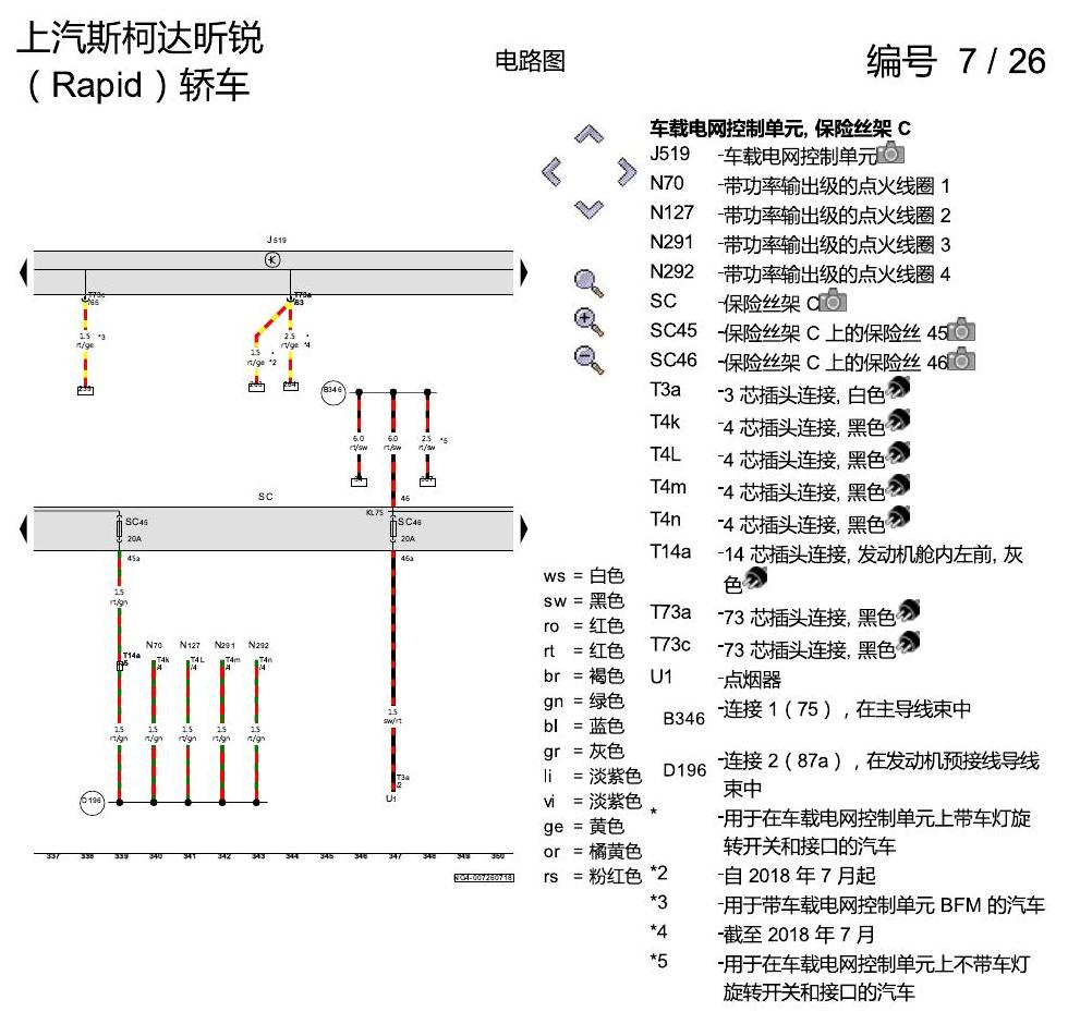 斯柯达18款新锐 保险丝配置 电路图