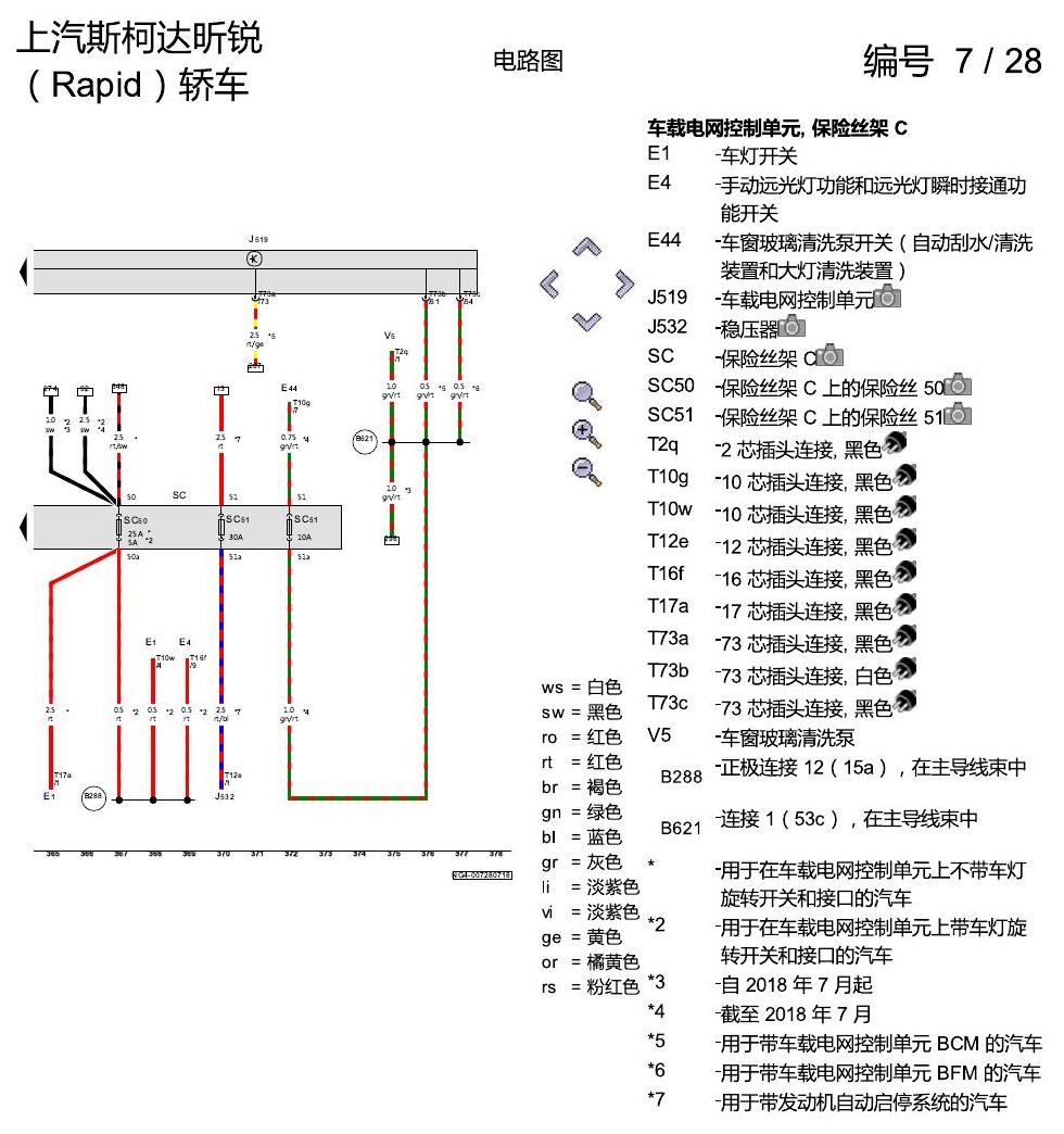 斯柯达18款新锐 保险丝配置 电路图