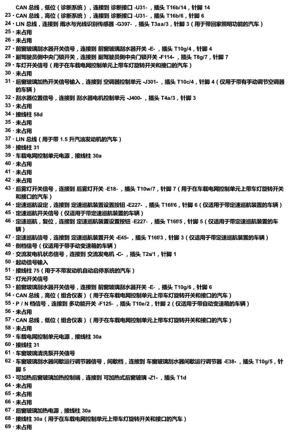 斯柯达18款新锐 安装位置 汽车中部的控制单元 电路图