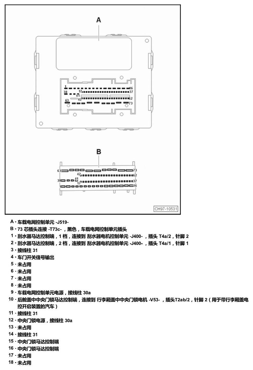 斯柯达18款新锐 安装位置 汽车中部的控制单元 电路图