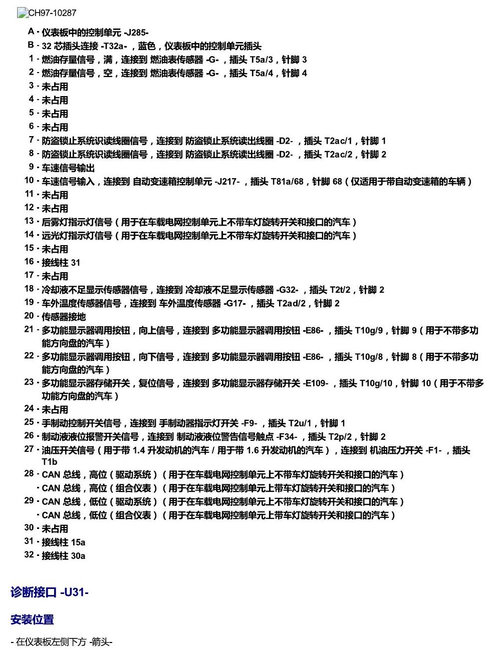 斯柯达18款新锐 安装位置 汽车中部的控制单元 电路图