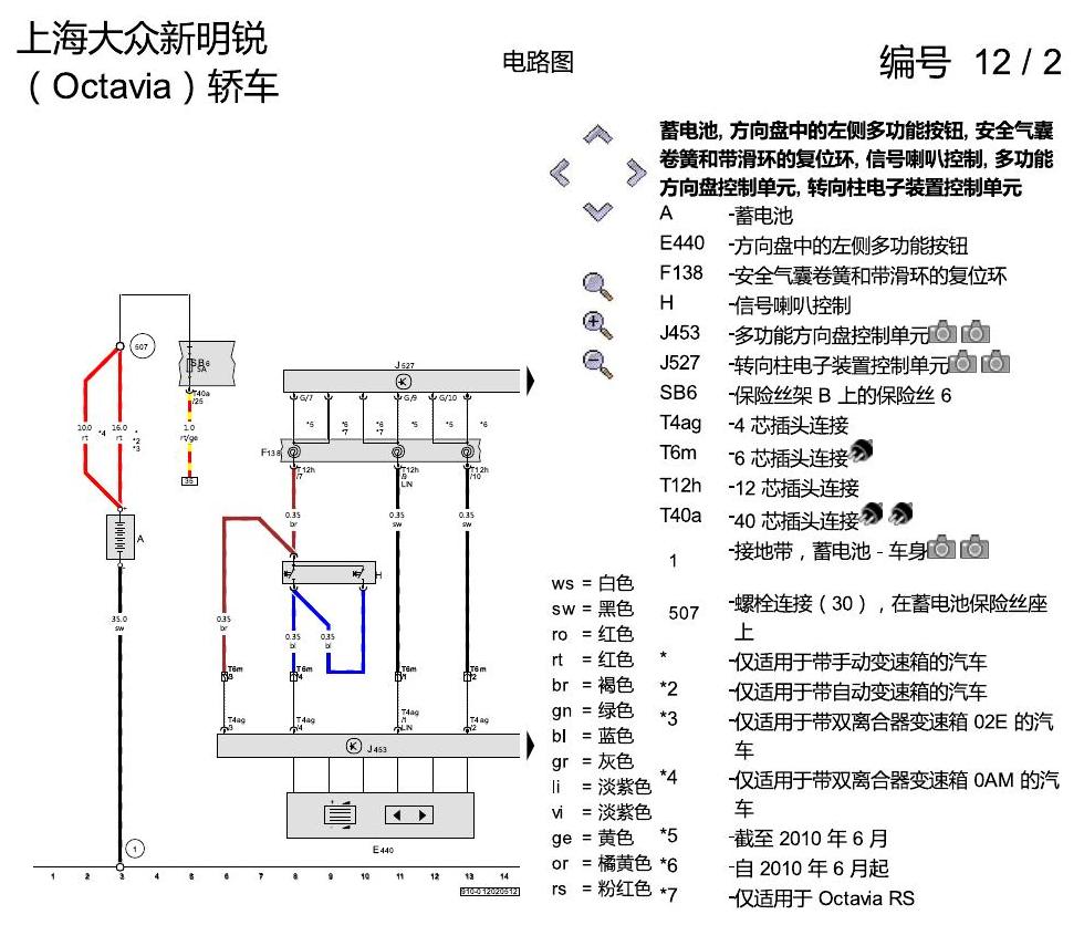 斯柯达明锐 多功能方向盘 电路图