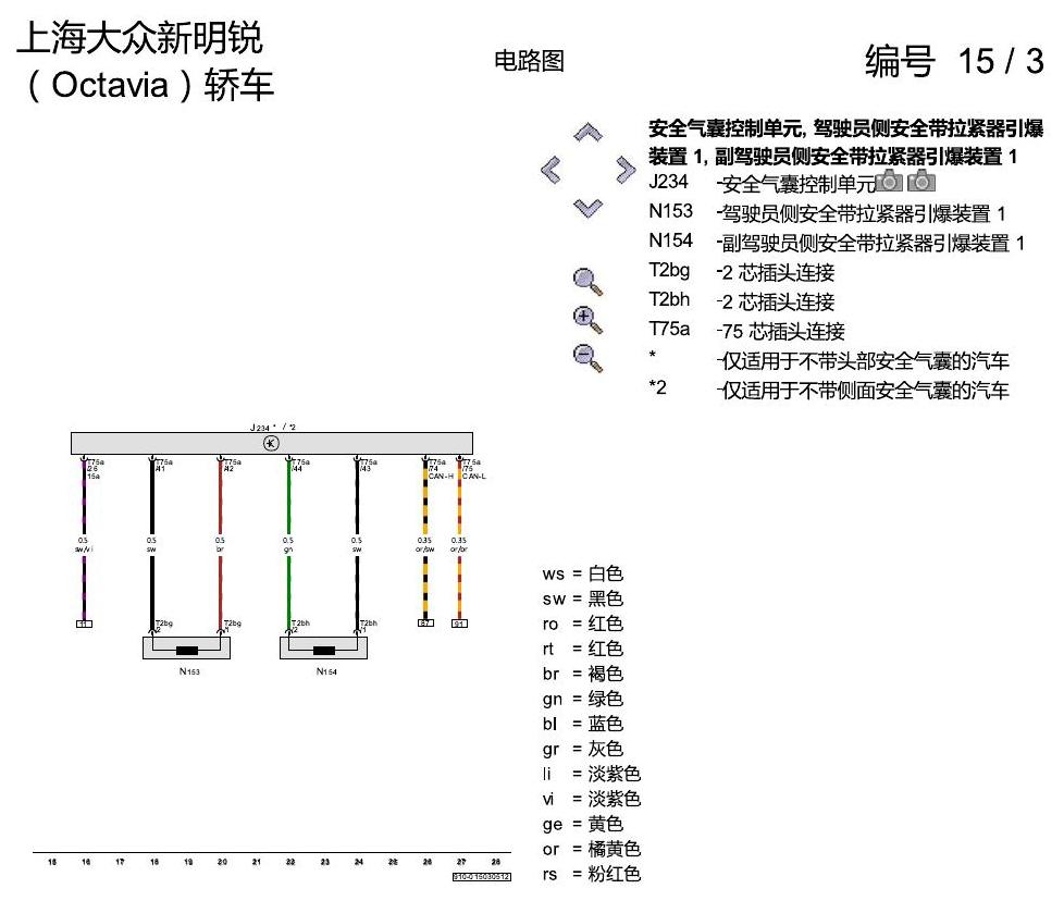 斯柯达明锐 安全气囊系统 电路图