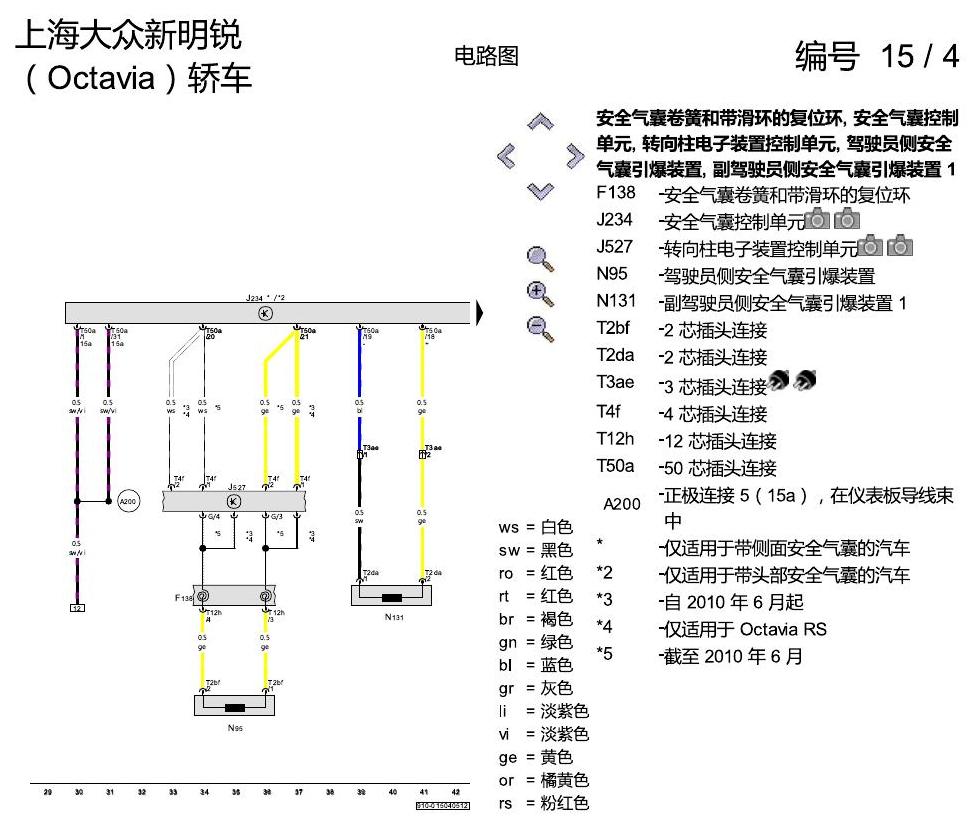 斯柯达明锐 安全气囊系统 电路图