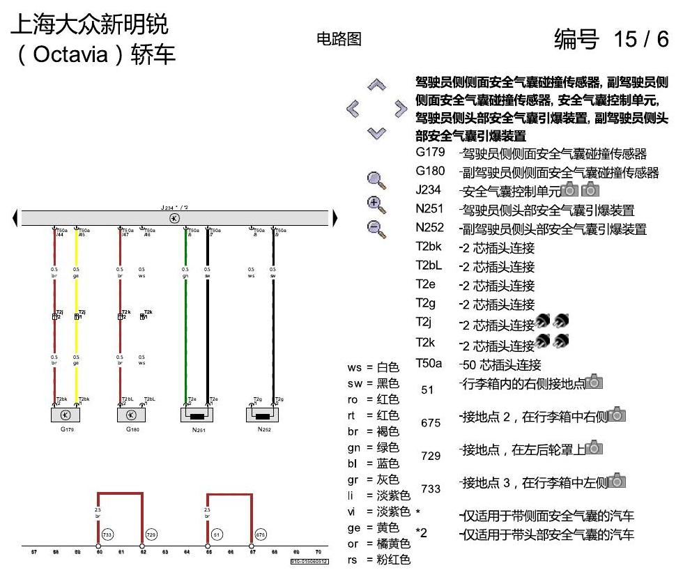 斯柯达明锐 安全气囊系统 电路图