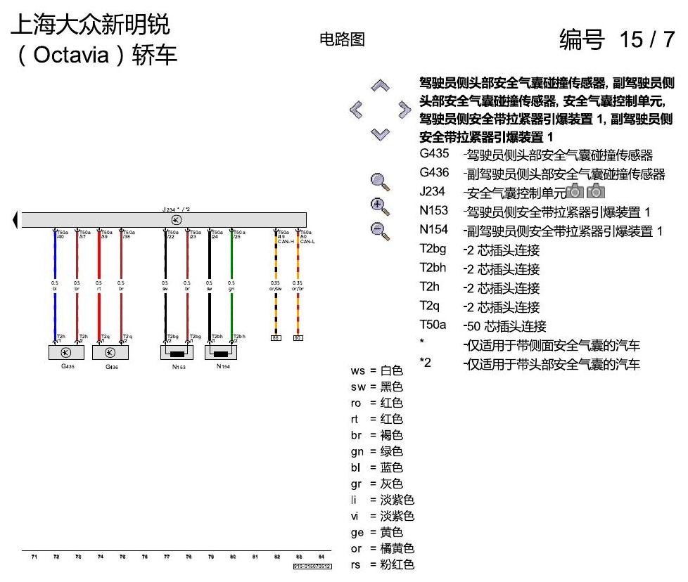 斯柯达明锐 安全气囊系统 电路图