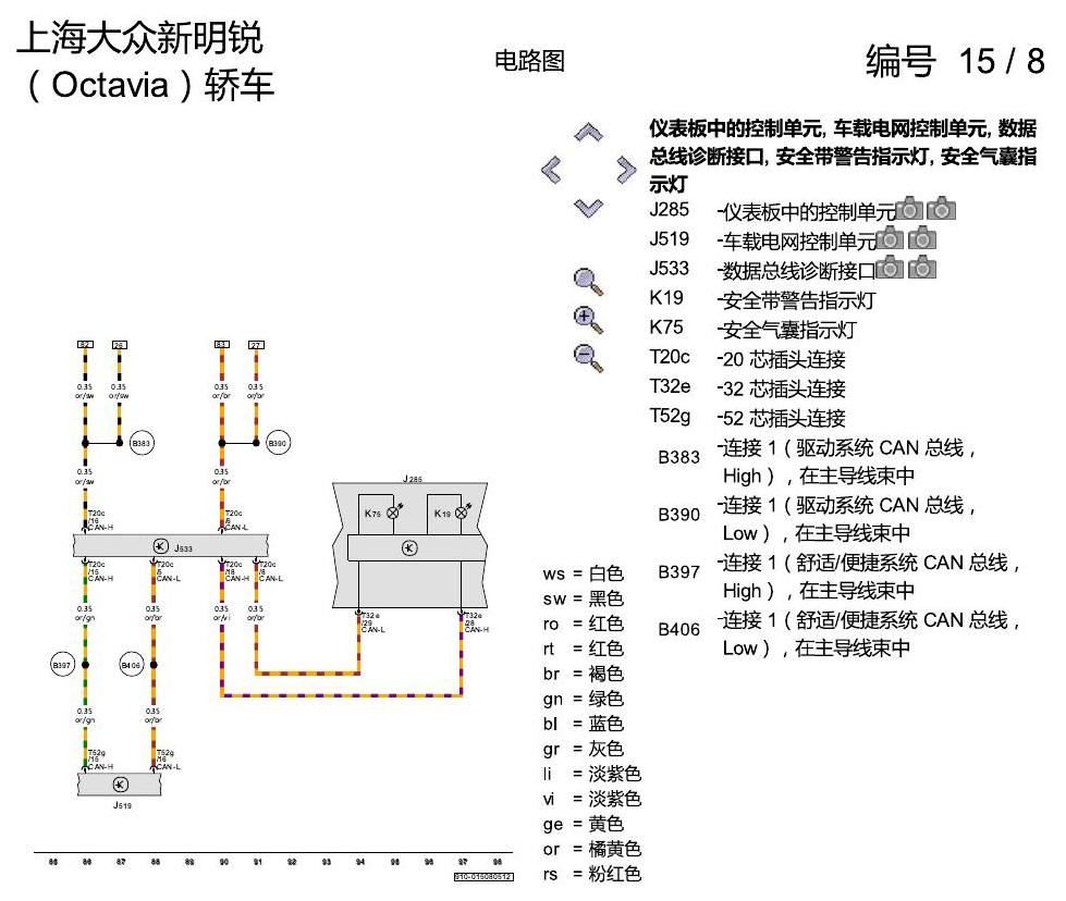 斯柯达明锐 安全气囊系统 电路图