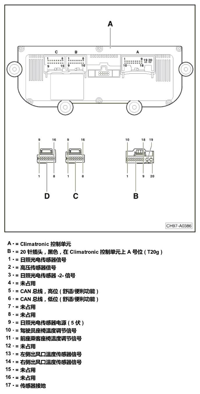 斯柯达明锐 控制单元及组合插座 电路图