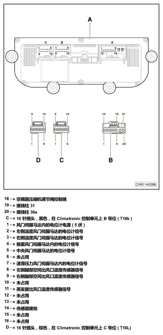 斯柯达明锐 控制单元及组合插座 电路图