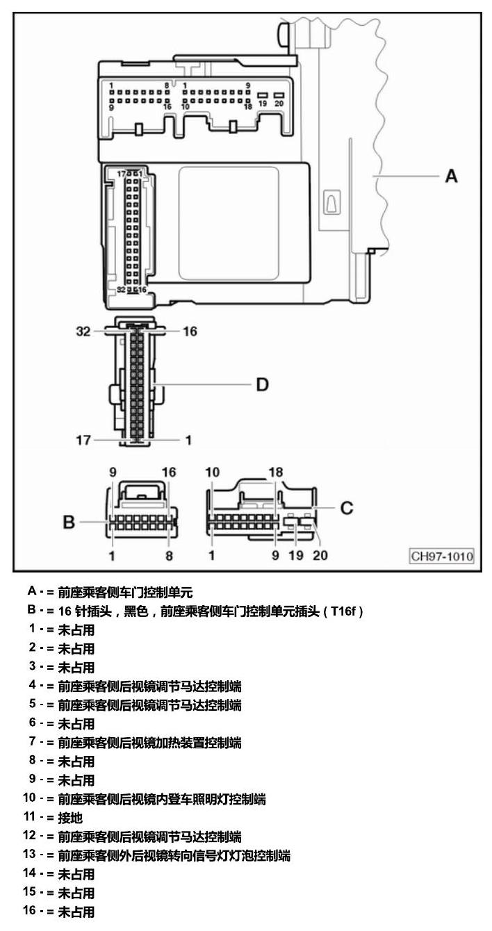 斯柯达明锐 控制单元及组合插座 电路图