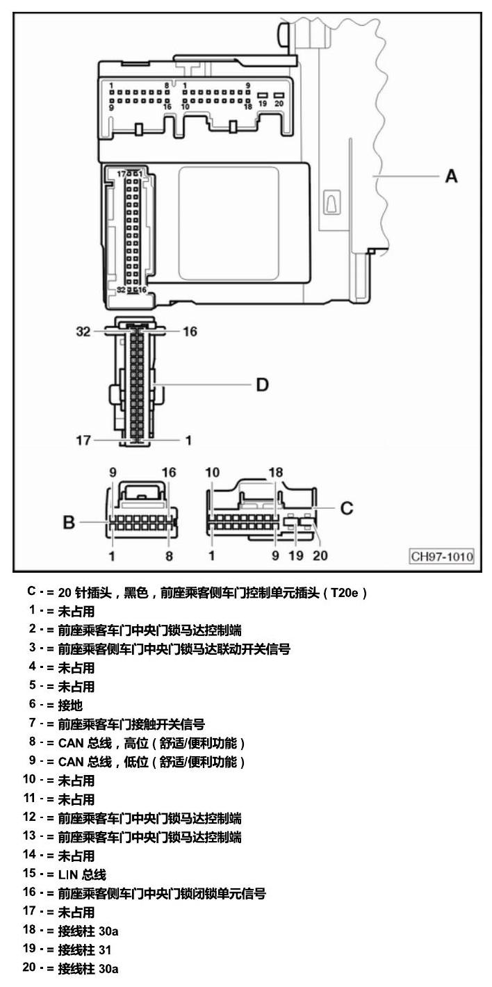斯柯达明锐 控制单元及组合插座 电路图