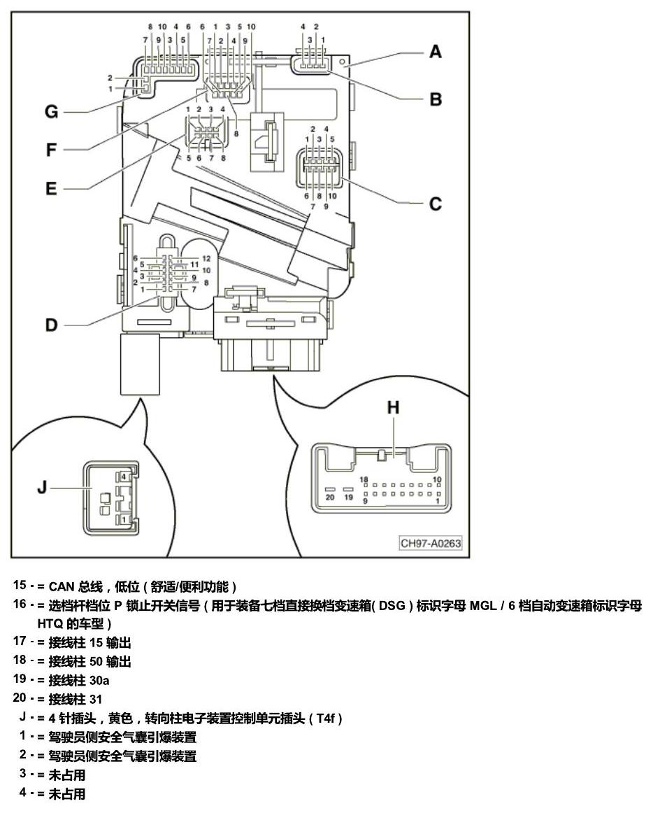 斯柯达明锐 控制单元及组合插座 电路图