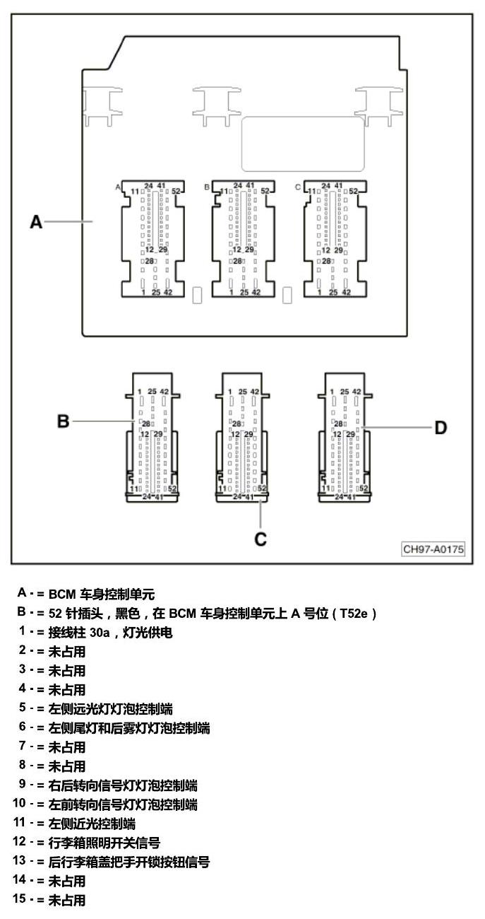 斯柯达明锐 控制单元及组合插座 电路图