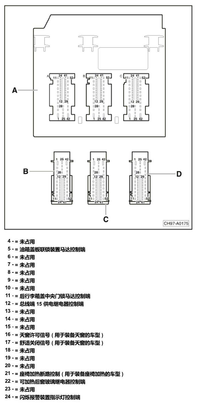 斯柯达明锐 控制单元及组合插座 电路图