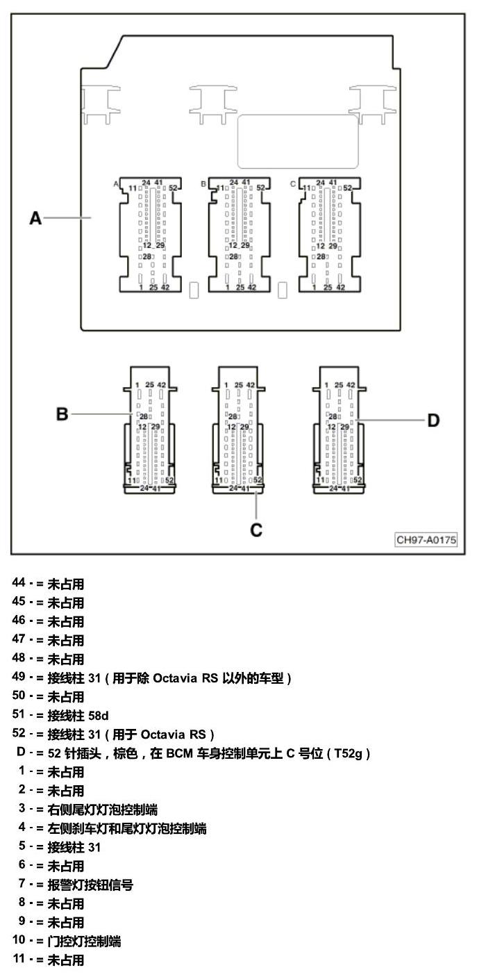 斯柯达明锐 控制单元及组合插座 电路图