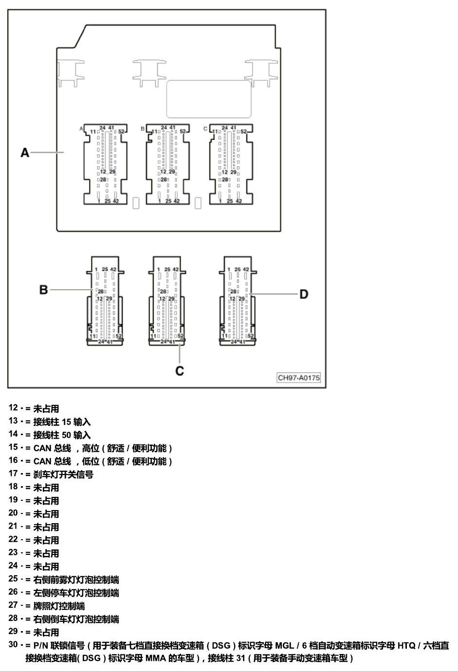 斯柯达明锐 控制单元及组合插座 电路图