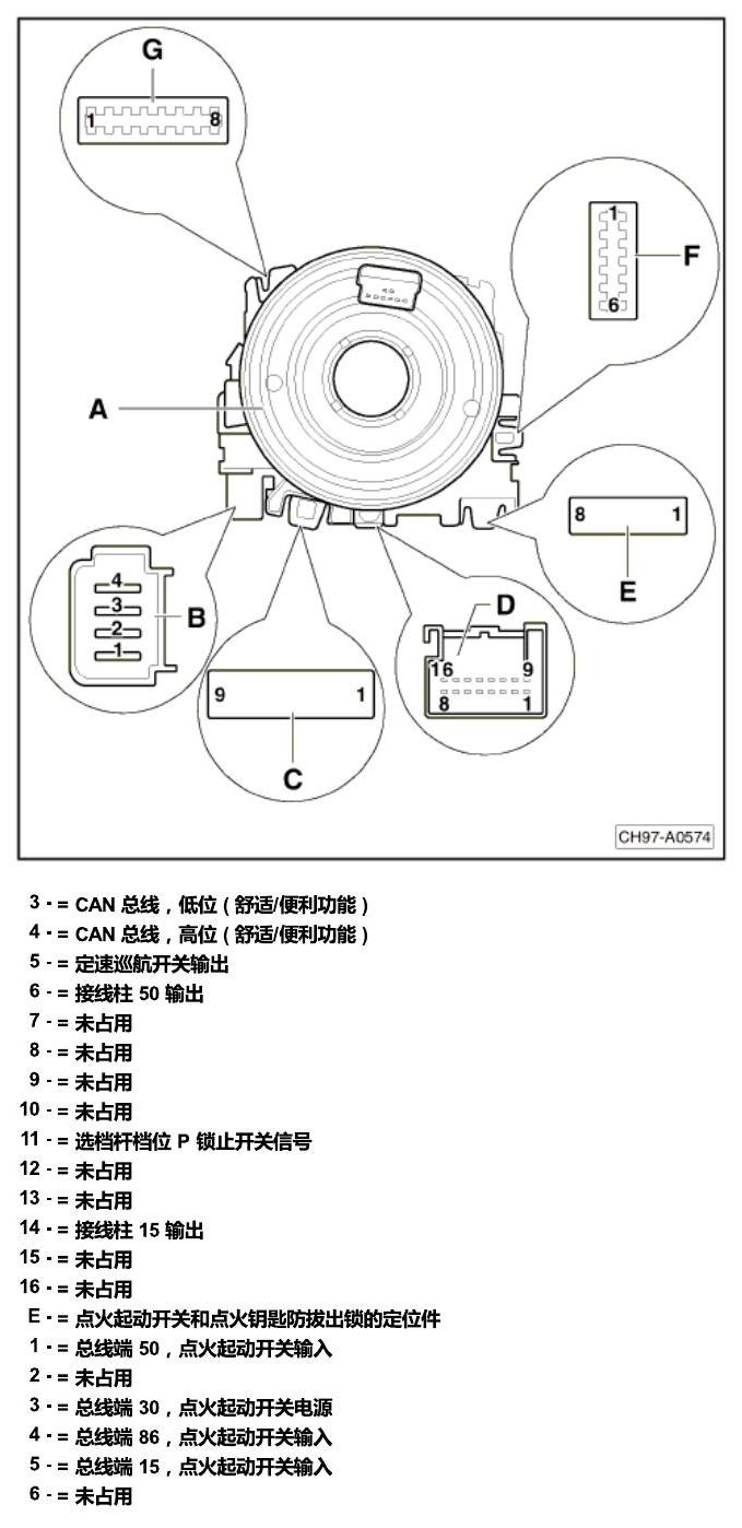 斯柯达明锐 控制单元及组合插座 电路图