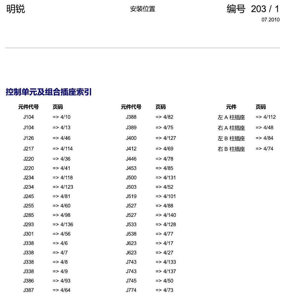 斯柯达明锐 索引 电路图